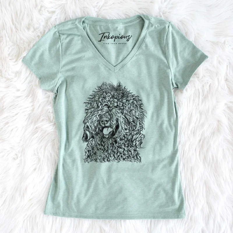 Bare Babs the Barbet - Women's V-neck Shirt-- Print Jacquard Patchwork