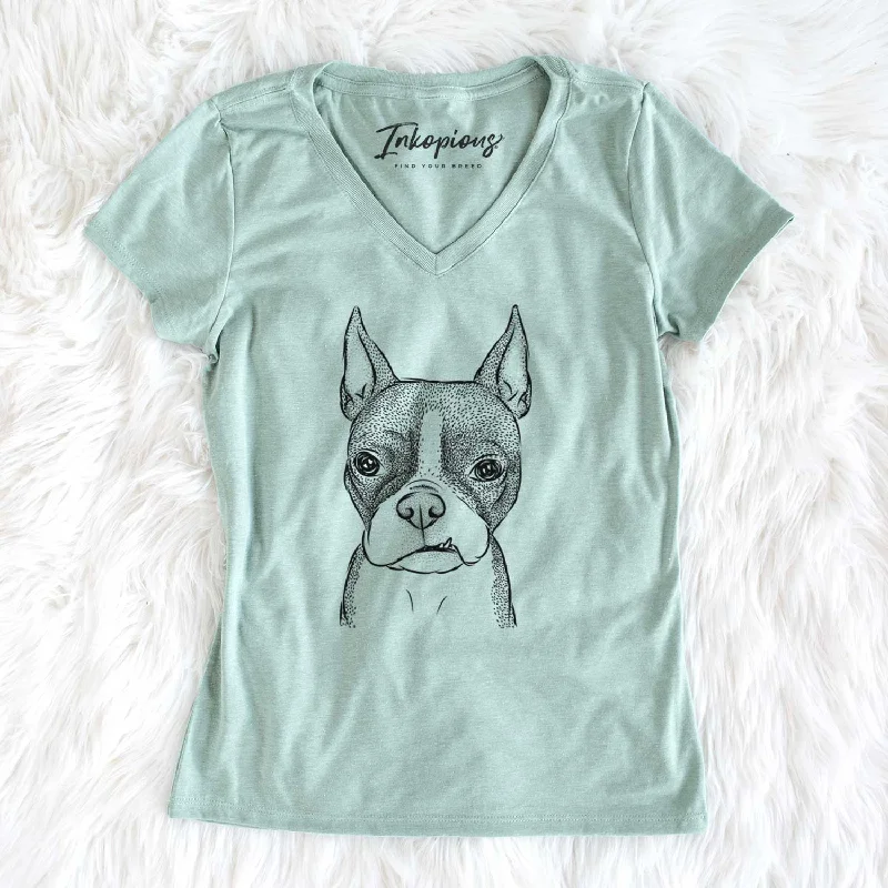 Bare Bean the Boston Terrier - Women's V-neck Shirt-- Cozy Warm Stylish