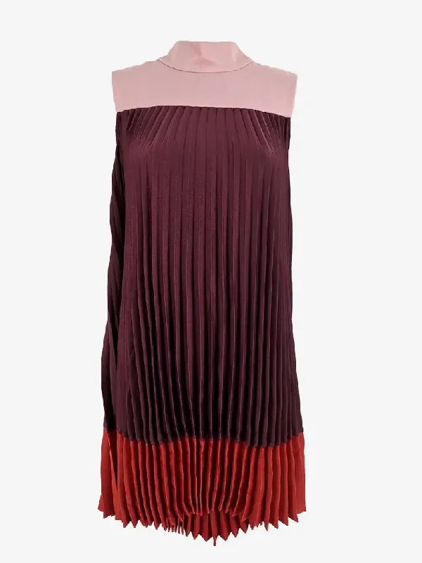 Ted Baker Grape Colour Block Pleated Mini Dress Size 8 Stylish Plaid Mini Dress