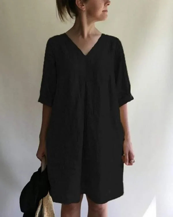 Ysa|Casual Solid Half Sleeve Mini Dress Fashionable Pleated Mini Dress