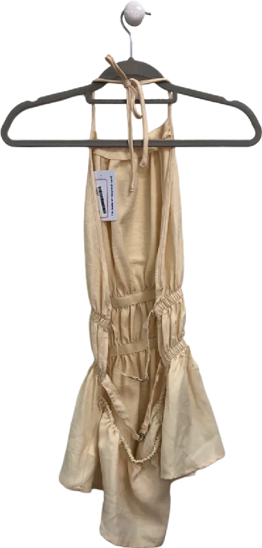 MUSERA Beige Ruffled Mini Dress US XS Chic Puff Sleeve Mini Dress
