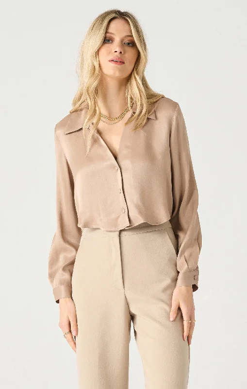 Top - Dex Button Front Cropped Blouse Delicate Bow Blouse