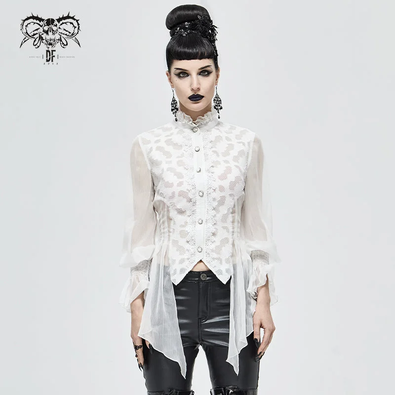 SHT06802 white Gothic Chiffon Blouse Boho Printed Blouse
