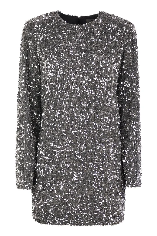 Embroidered boxy mini dress in chenille with sequins Classic Casual Mini Dress