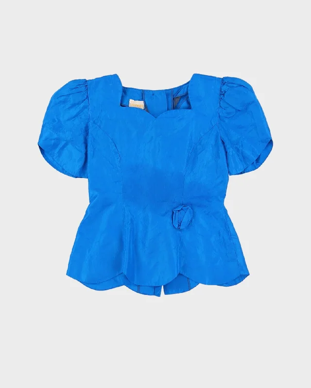 Vintage 1990s Blue Fitted Evening Blouse - XS Lightweight Tunic Blouse