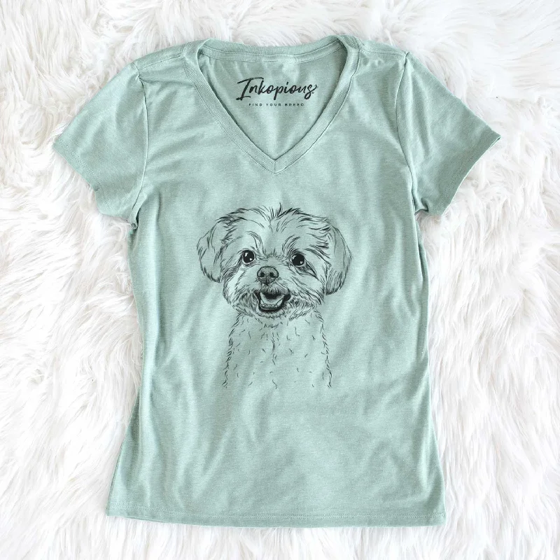 Bare Aspen the Morkie - Women's V-neck Shirt-- Layered Multi-layer Single Layer