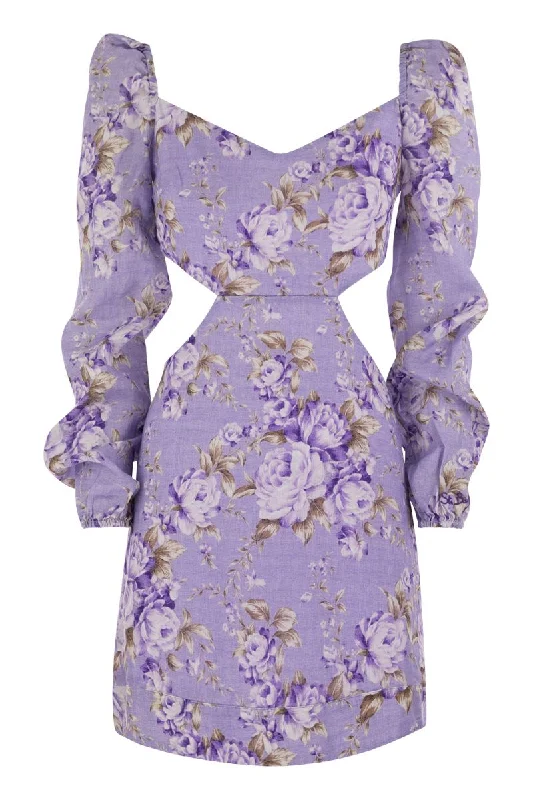 JARA - Mini dress with flowers Cozy Satin Mini Dress