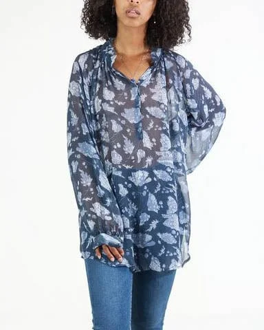 Navy Ruffle Chiffon Blouse Polished Work Blouse
