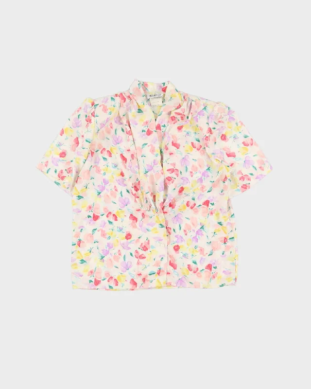 Vintage 1990s Yellow And Pink Patterned Blouse - M Classic White Blouse