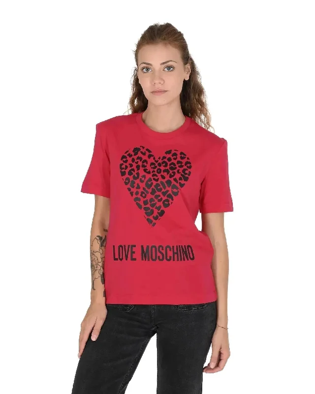 Love Moschino Cotton T-Shirt in Red - 44 EU-- Graphic T-Shirt Round Neck Polyester
