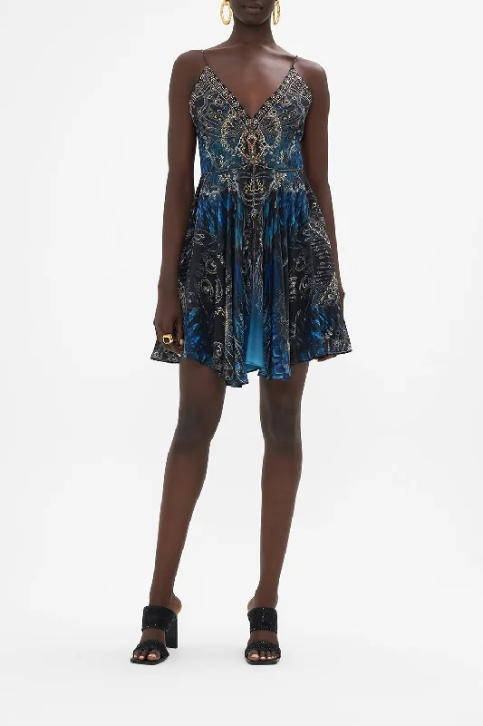 ROULEEUX STRAP V-NECK MINI DRESS GROUND CONTROL Elegant Mini Dress with Pleats