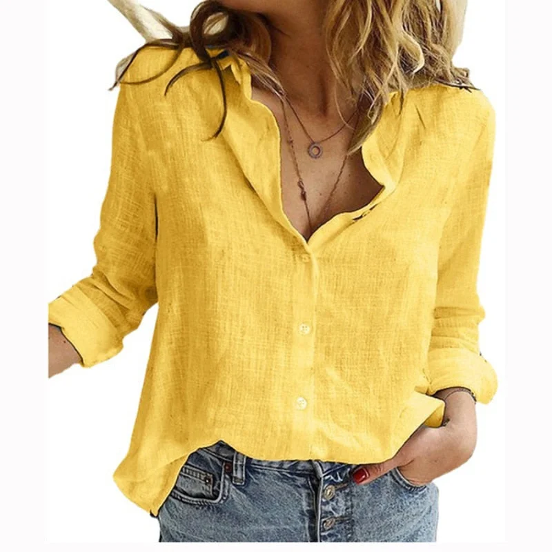 Vireous Women's Officewear Button Lapel Classic Blouse Lightweight Tunic Blouse