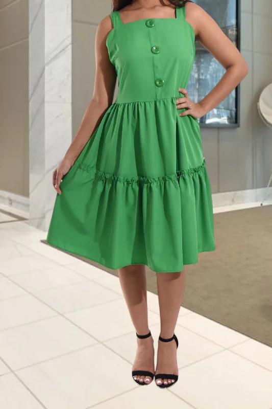 Ladies Green Ruffle Mini Dress Casual High-Waist Mini Dress