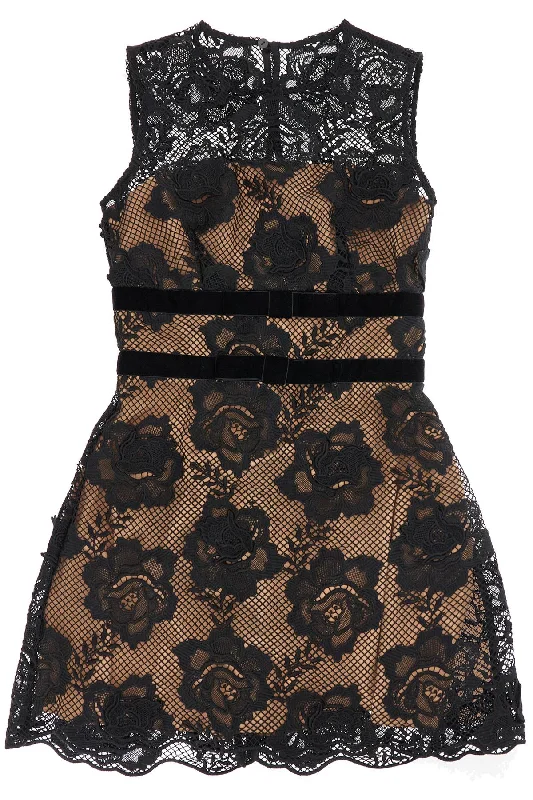 Lace Mini Dress With Bows  - Black Elegant Lace-Up Mini Dress