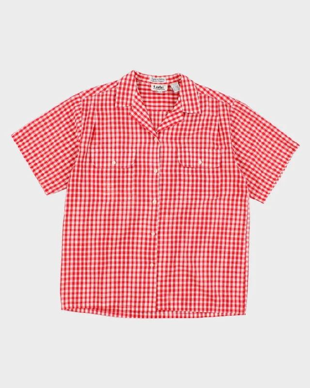 Vintage 90s Tabi Red Gingham Blouse - M Feminine Pastel Blouse