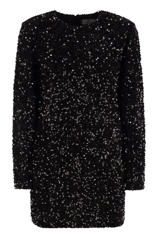 Embroidered boxy mini dress in chenille with sequins Elegant Sequin Mini Dress