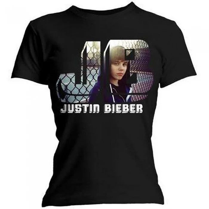 Justin Bieber Womens/Ladies Photograph Skinny T-Shirt-- Welt Pockets Slit Pockets