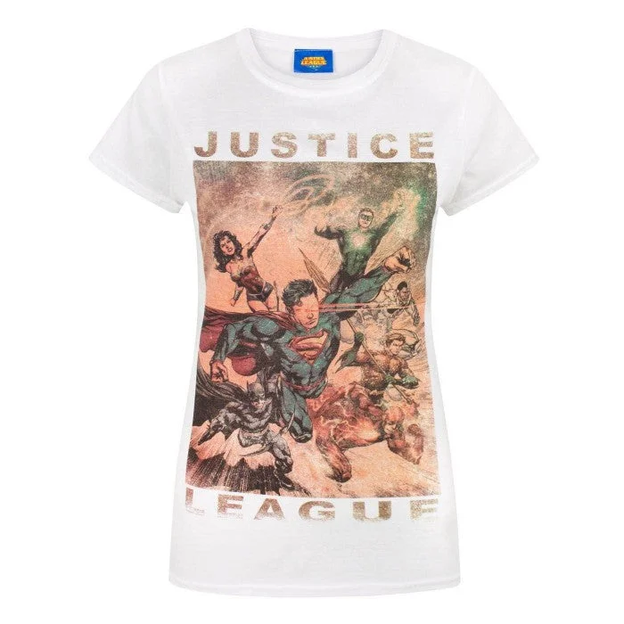 Justice League Womens/Ladies Characters Action T-Shirt-- Modern Contemporary Chic
