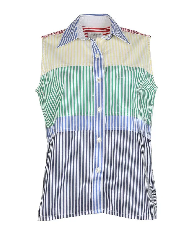 Vintage 90s Jones New York Rainbow Striped Sleeveless Blouse - S Subtle Shimmer Blouse