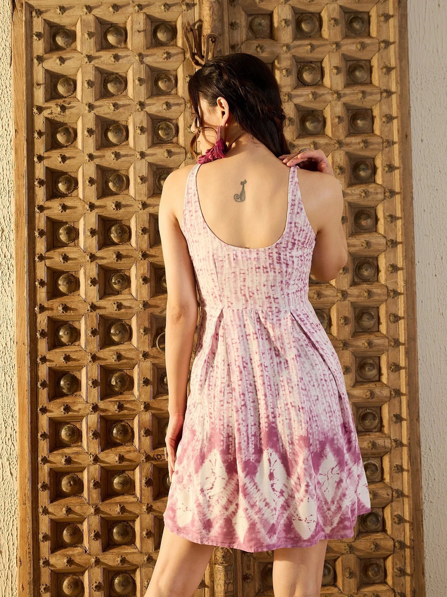 Center Box Pleat Mini Dress in Lavender Tie & Dye-TP0523TD24 Fashionable A-Line Mini Dress Center Box Pleat Mini Dress in Lavender Tie & Dye-TP0523TD24 Fashionable A-Line Mini Dress