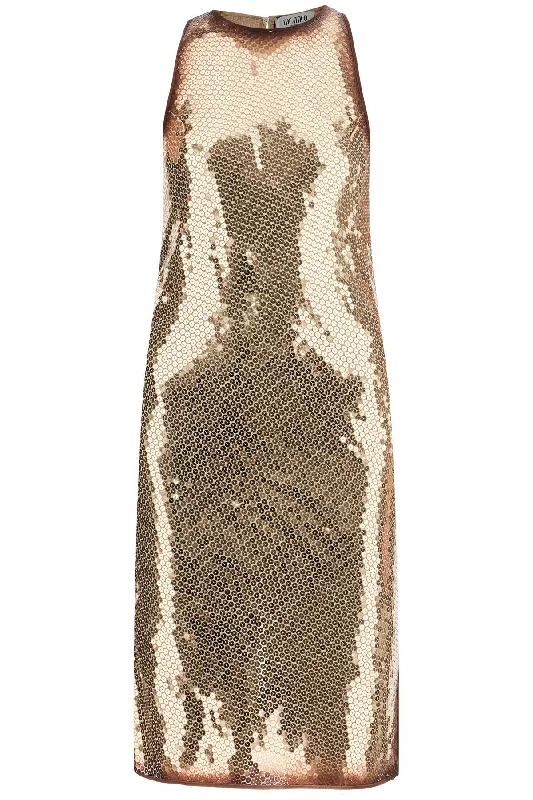 Gold Sequin Mini Dress Without Sleeves  - Gold Stylish Ruffle Mini Dress