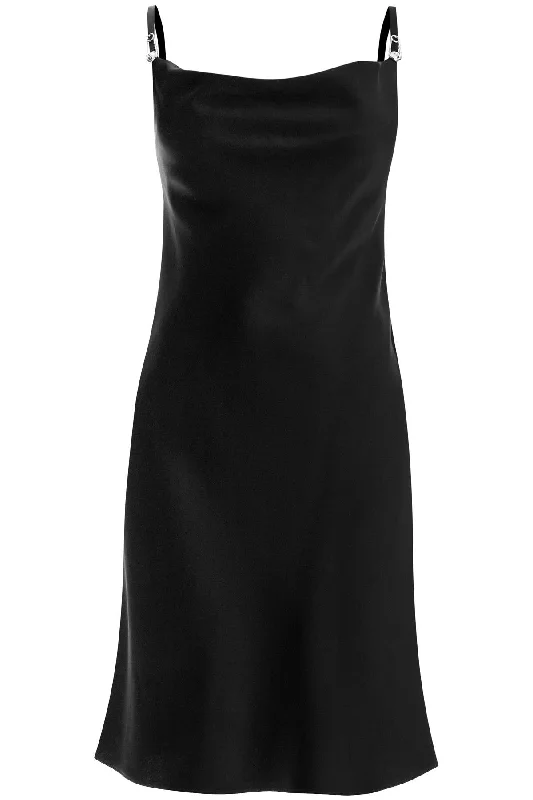 Satin Mini Dress With Safety Pin Detail  - Black Elegant Silk Mini Dress
