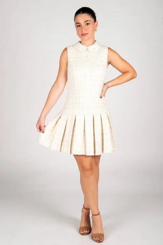 Vinny Tweed Mini Dress Trendy Off-Shoulder Dress Mini