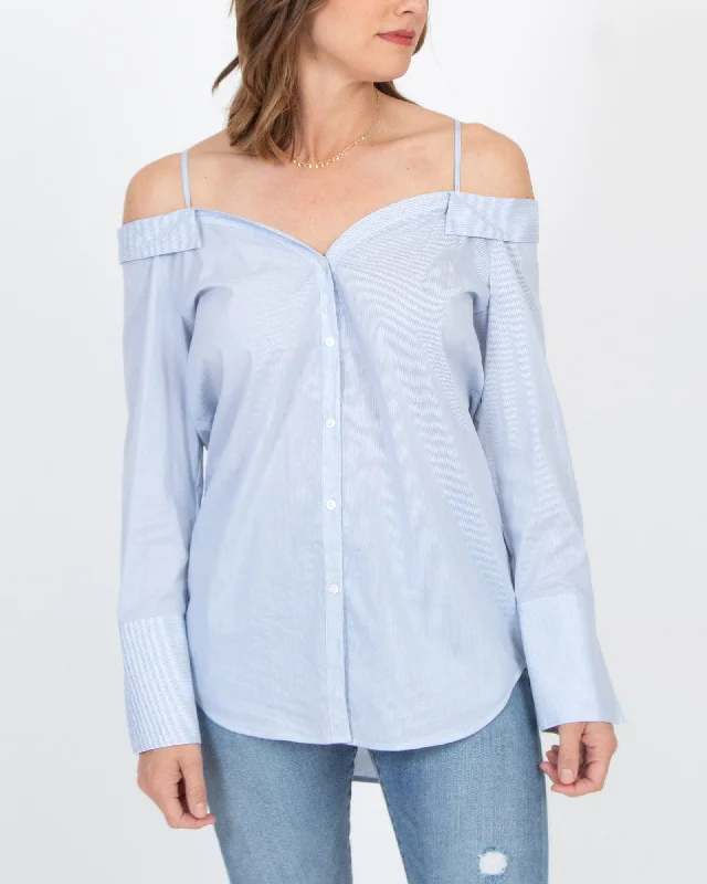 Off the Shoulder Button Down Blouse Feminine Puff Blouse