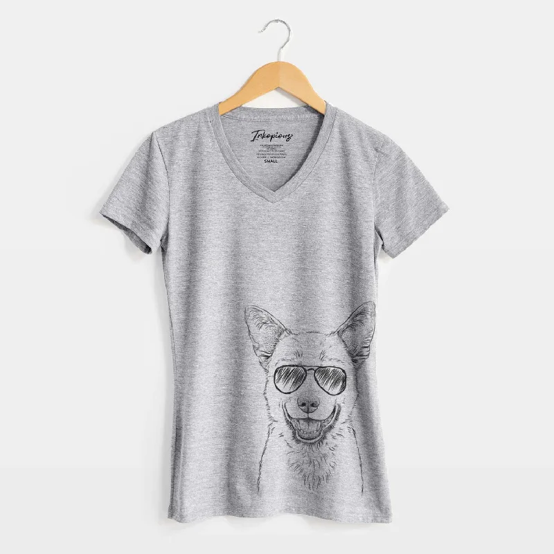 Aviator Arden the Australian Kelpie - Women's V-neck Shirt-- Anti-Shrink Durable Soft Aviator Arden the Australian Kelpie - Women's V-neck Shirt-- Anti-Shrink Durable Soft