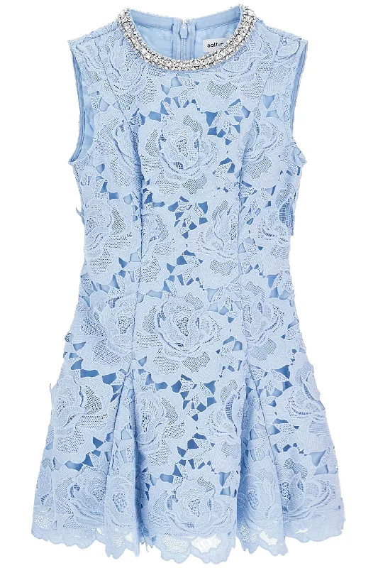 Floral Lace Mini Dress  - Light Blue Trendy Mini Dress with Belt