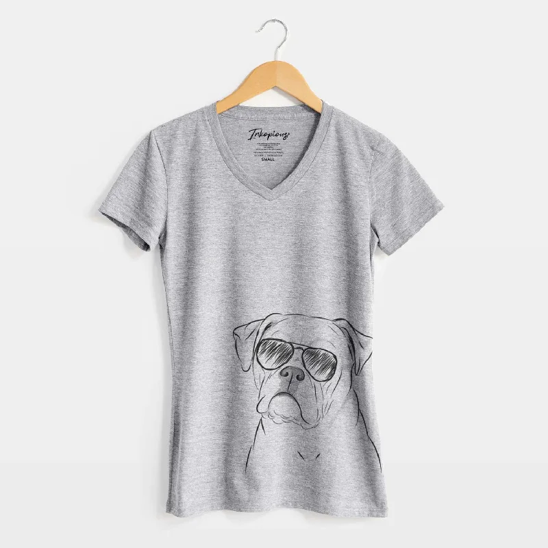 Aviator Babe the AmericanBulldog - Women's V-neck Shirt-- Anti-Pilling Machine Wash Handmade Aviator Babe the AmericanBulldog - Women's V-neck Shirt-- Anti-Pilling Machine Wash Handmade