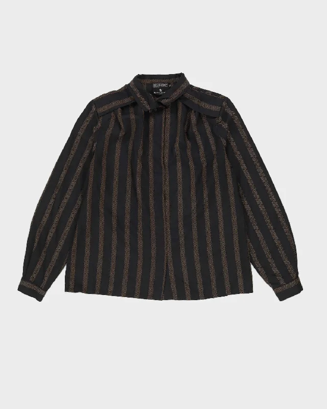 Black With Brown Stripes Long Sleeve Blouse - M Chic Off-Shoulder Blouse