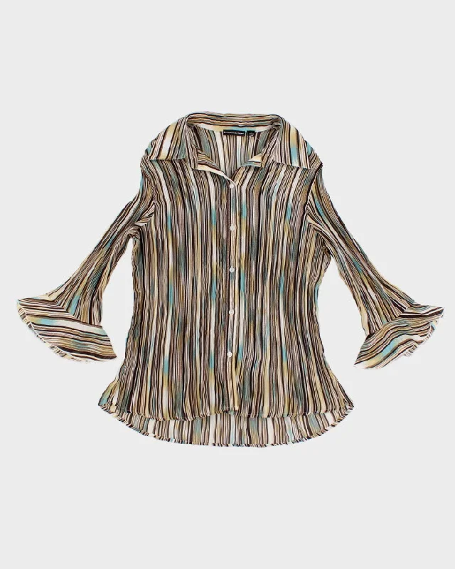 Vintage Striped Micro Pleated Texture Blouse - L Delicate Pleat Blouse