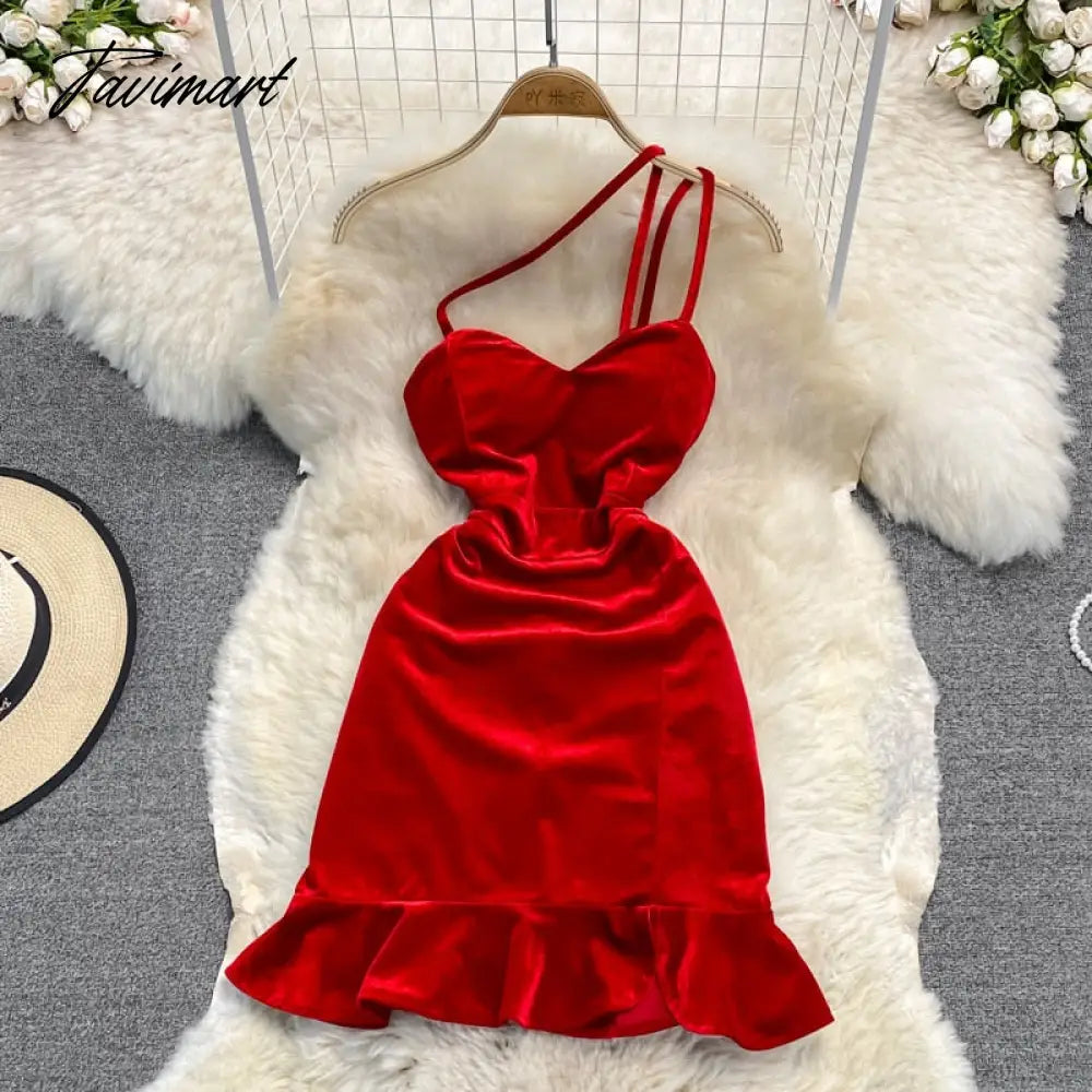 Tavimart Sexy One Shoulder Strap Sleeveless Velvet Dress Women Skinny Bodycon Mini Dress Autumn Backless Party Club Outfits Vestidos Robe Cozy Sweater Mini Dress Tavimart Sexy One Shoulder Strap Sleeveless Velvet Dress Women Skinny Bodycon Mini Dress Autumn Backless Party Club Outfits Vestidos Robe Cozy Sweater Mini Dress