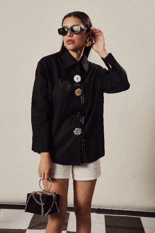 Beatrix Bejeweled Button Me Up Shirt-Black-- Wool Fabric Cashmere Fabric Tweed Fabric Beatrix Bejeweled Button Me Up Shirt-Black-- Wool Fabric Cashmere Fabric Tweed Fabric