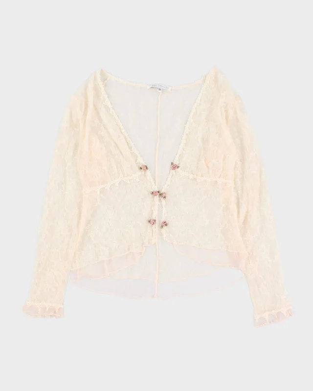 Vintage 90s Claire Pettibone Lace Rose Detailed Blouse - M Feminine Satin Blouse