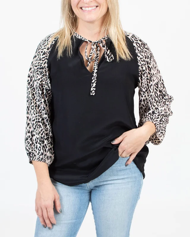 Silk Animal Print Blouse Bell Sleeve Blouse
