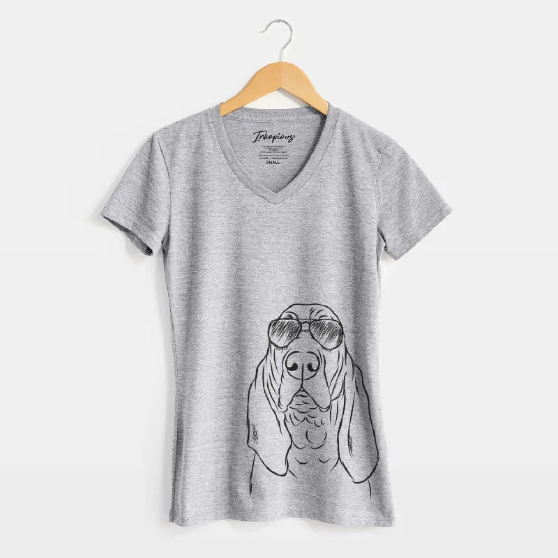 Aviator Baron the Bloodhound - Women's V-neck Shirt-- Silk Blend Satin Velvet