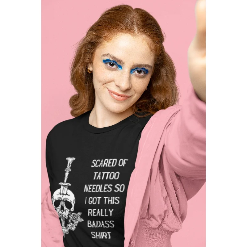 Scared of Tattoo Needles So I Got This Really Badass Shirt Unisex Lightweight Long Sleeve Tee (Sizes through 4X)-- Elegant Classic Vintage Scared of Tattoo Needles So I Got This Really Badass Shirt Unisex Lightweight Long Sleeve Tee (Sizes through 4X)-- Elegant Classic Vintage