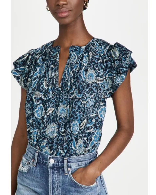Printed Ruffle Sleeve Blouse Elegant Office Blouse