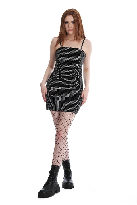 Beatriz Pinstripe Mini Dress Trendy Crossover Mini Dress
