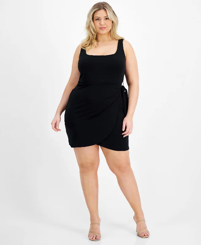 Bar III Trendy Plus Size Side Tie Mini Dress Trendy Denim Mini Dress