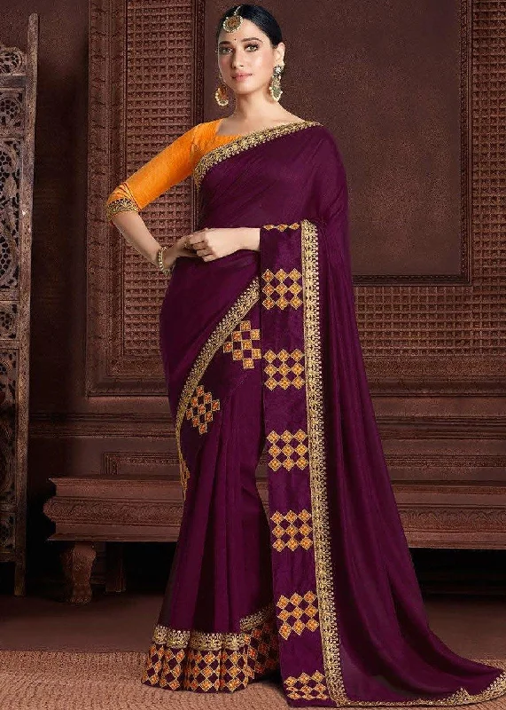 Purple Rangoli Silk Saree With Blouse Piece Soft Knit Blouse