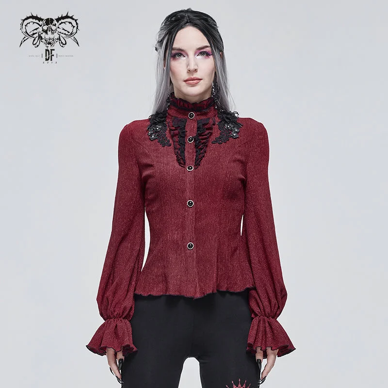 SHT07602 red daily flowers shoulder flared sleeves striped laced up gothic sexy women blouse Sheer Sleeve Blouse SHT07602 red daily flowers shoulder flared sleeves striped laced up gothic sexy women blouse Sheer Sleeve Blouse