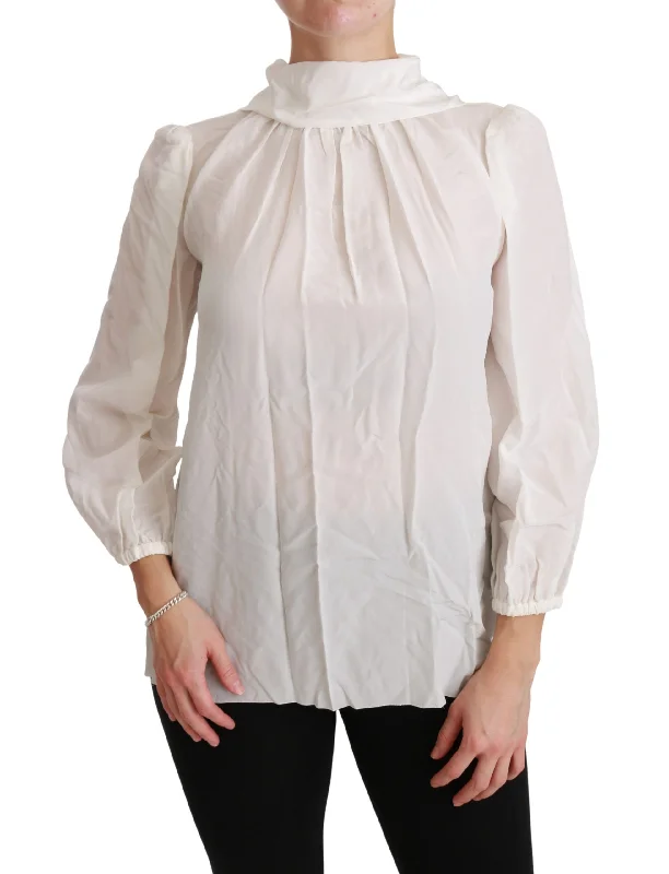 Dolce & Gabbana Elegant White Silk Turtle Neck Women's Blouse Casual Relaxed Fit Blouse Dolce & Gabbana Elegant White Silk Turtle Neck Women's Blouse Casual Relaxed Fit Blouse