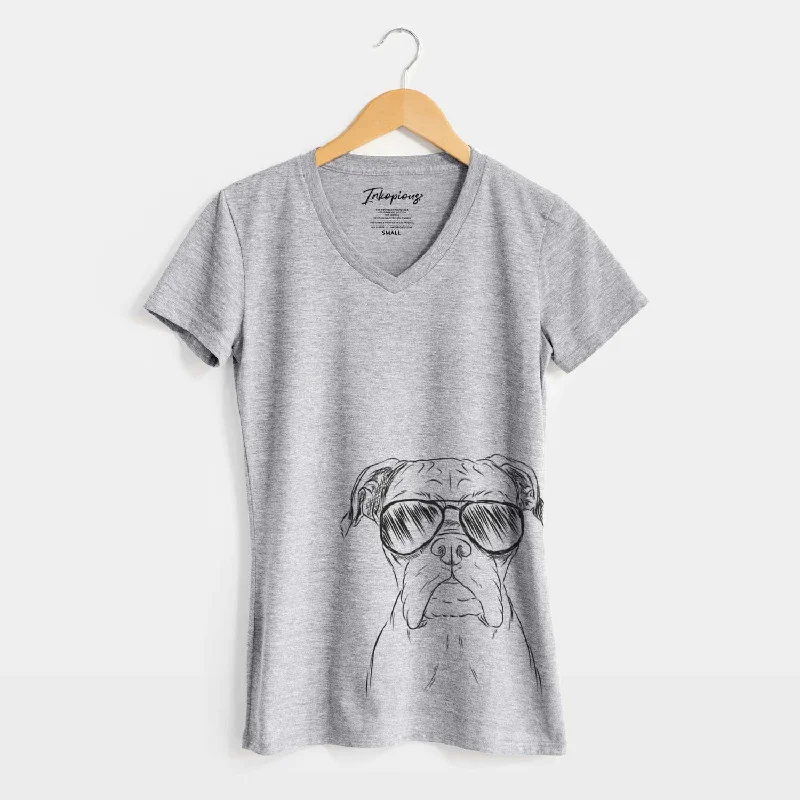 Aviator Axel the Boxer - Women's V-neck Shirt-- Layered Multi-layer Single Layer
