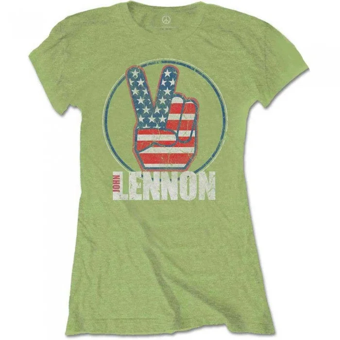 John Lennon Womens/Ladies Peace Symbol T-Shirt-- Houndstooth Herringbone Solid