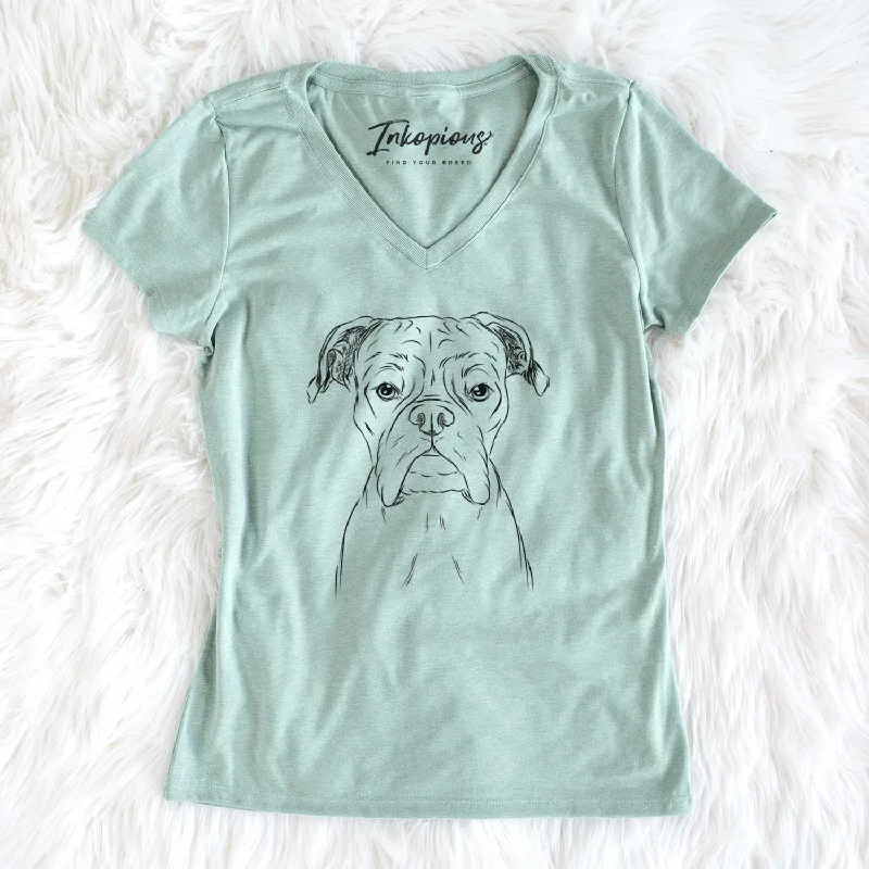 Bare Axel the Boxer - Women's V-neck Shirt-- Hooded Caped Shawl Collar