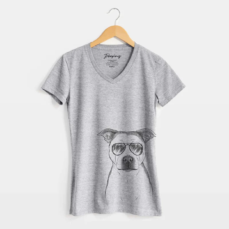 Aviator Bailey the Pitbull - Women's V-neck Shirt-- Ribbed Striped Patterned