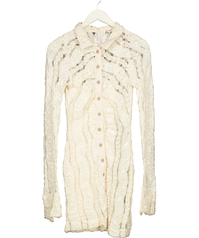 Free People Cream Shayla Lace Mini Dress UK XS Trendy Mesh Mini Dress